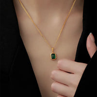 VAIGE Elegant Green Zircon Square Necklace in Gold Stainless Steel