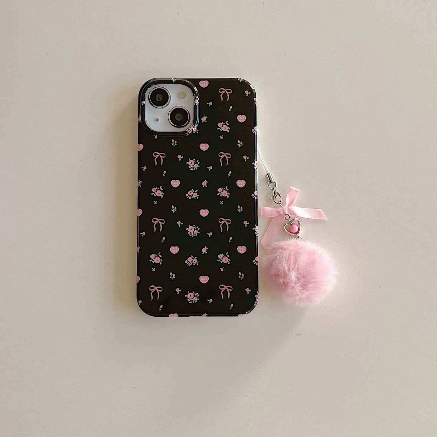 VAIGE Cute Pink Flower Plush Bow Shockproof Phone Case for iPhone 14 Pro Max, 11, 12, 13, 15 Pro Max - Cartoon Back Cover with Stand Holder