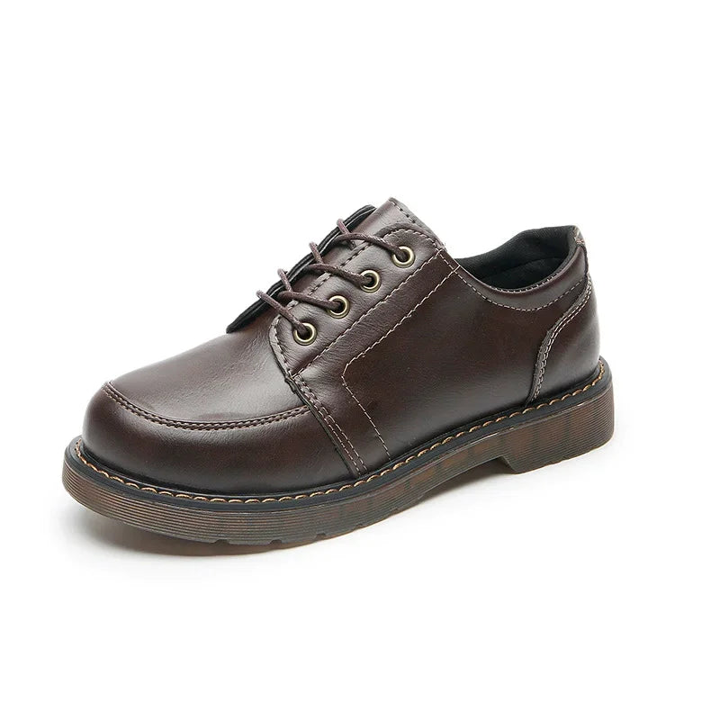 VAIGE Retro Brown Leather Oxfords for Women - Comfortable Round Toe Footwear with Lace-Up Closure and Low Square Heel