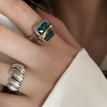 VAIGE Irregular Blue Zircon Stone Statement Ring in Silver and Gold