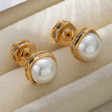 VAIGE Elegant Geometric Pearl Studs