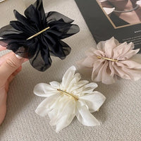 VAIGE. Large Metal Chiffon Flower Hair Claw Clips - Stylish Ponytail Holder Hairpins in Black, Beige, and Light Brown