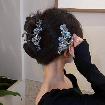 VAIGE Elegant Blue Floral Metal Hair Claw Clip