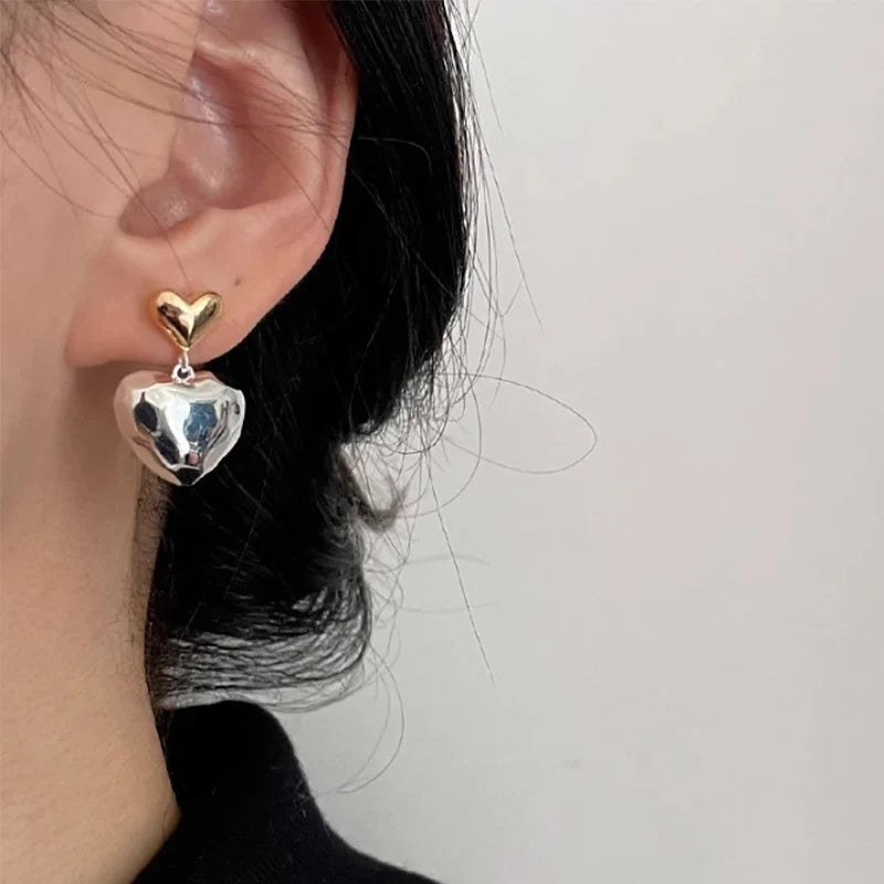 silver gold Heart Stud dangle Earrings