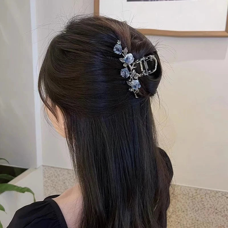 VAIGE Elegant Blue Floral Metal Hair Claw Clip