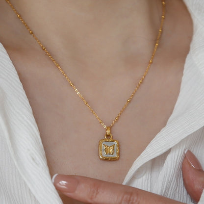 Gold Butterfly Irregular Square Necklace