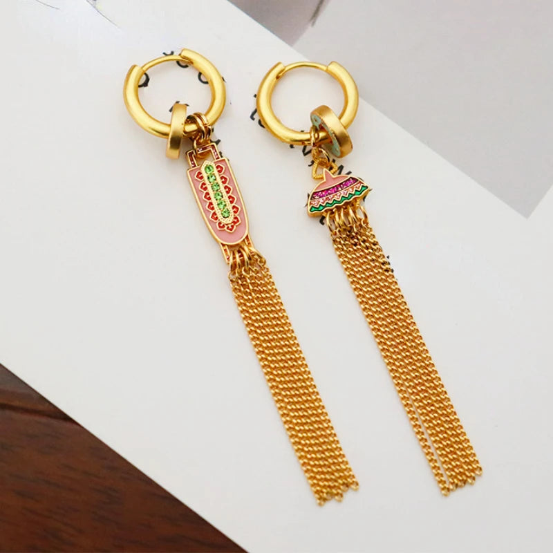 VAIGE Geometric Tassel Drop Earrings