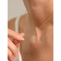 VAIGE Elegant Shiny Cubic Zirconia Cross Pendant Necklace - High-Quality 316L Stainless Steel, Water Resistant Fashion Jewelry