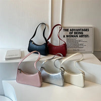 VAIGE Small Cute Underarm Shoulder Bag in Silver Red Leather with Zipper Closure and Cell Phone Pocket