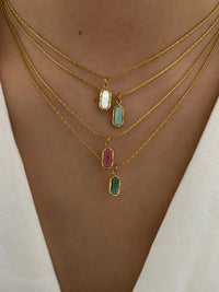 VAIGE Dainty Natural Stone Green White Red Oval Pendant Necklace Stainless Steel