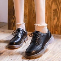 VAIGE Retro Brown Leather Oxfords for Women - Comfortable Round Toe Footwear with Lace-Up Closure and Low Square Heel