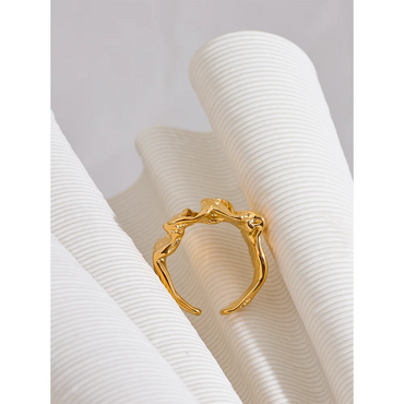 VAIGE Elegant Waterproof Stainless Steel Wide Ring with Gold Texture - Trendy Metal Jewelry Accessory