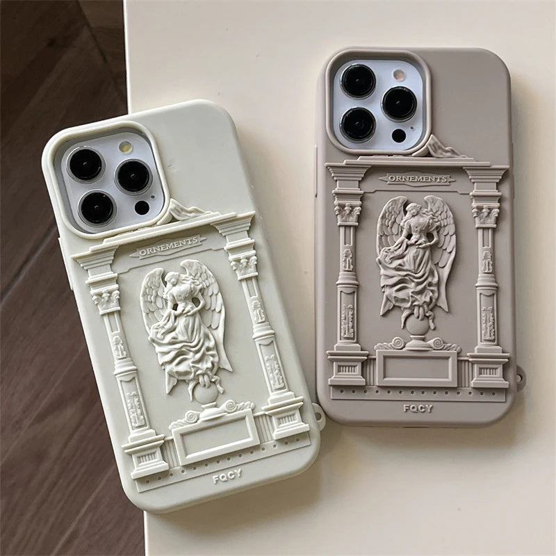 VAIGE Retro Art Angel Silicone Phone Case for iPhone Pro Max - Creamy Matte Anti-Drop Shockproof Cover