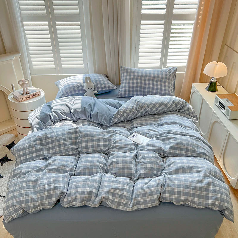 VAIGE Lattice Printed Duvet Cover Set with Matching Sheet and Pillowcases, Warm Polyester/Cotton Blend, Available in Twin to King Sizes, Stylish Home Bedding