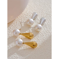 VAIGE Gold-Plated Simulated Pearl Teardrop Stud Earrings in Elegant White