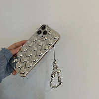 VAIGE Elegant 3D Heart Silver Plated Phone Case with Love Bracelet Design for iPhone Models - Shockproof, Anti-Scratch, and Dirt-Resistant