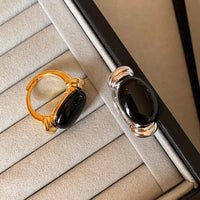 VAIGE Elegant Silver and Gold Oval Black Zirconia Ring