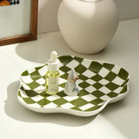 VAIGE Modern Ceramic Checkerboard Tray - Black & White Decorative Storage Dish for Jewelry and Desserts