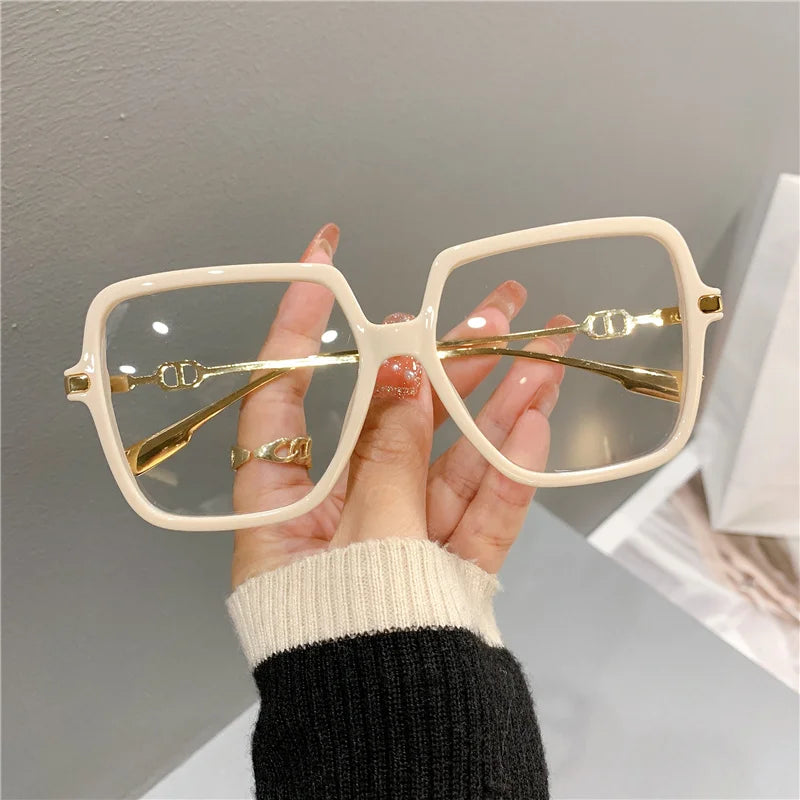 VAIGE Chic Oversized Square Anti-Blue Light Metal Glasses in Black and Gold