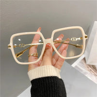 VAIGE Chic Oversized Square Anti-Blue Light Metal Glasses in Black and Gold