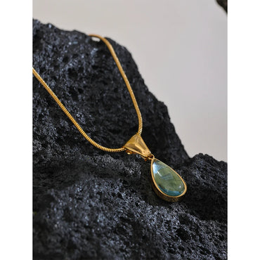 VAIGE Elegant Green Glass & Gold Drop Necklace