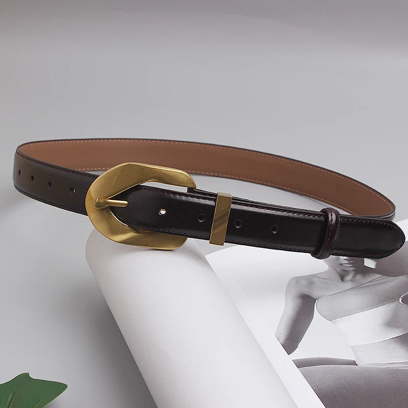 VAIGE Classic Vintage Leather Belt with Metal Pin Buckle - Brown and Black Options Available