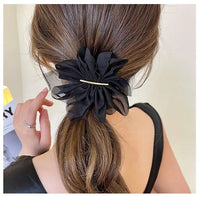 VAIGE. Large Metal Chiffon Flower Hair Claw Clips - Stylish Ponytail Holder Hairpins in Black, Beige, and Light Brown