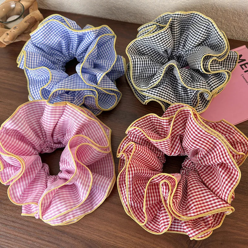 VAIGE Colorful Geometric Ruffle Hair Scrunchies and Headbands - Cotton Blend Elastic Hair Accessories