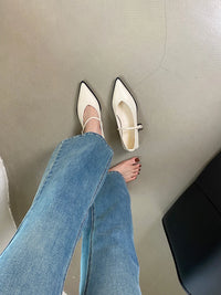 VAIGE Pointed Toe Casual Mules Shoes with Belt Buckle - Black, Brown, White, Size 35-40, Low Flat Heeled Design for Parties