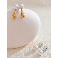 Pearls Round Teardrop Stud Stainless Steel Earrings