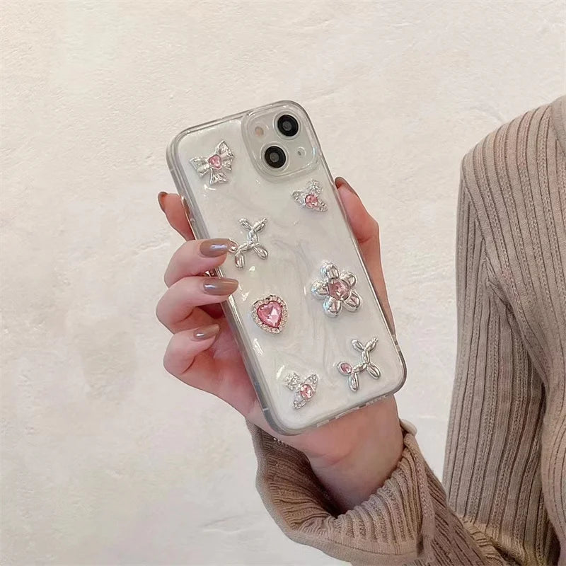 VAIGE Cute Floral Epoxy Phone Case with Gem Bow-knot Design for iPhone 11, 12, 13, 14, 15 - Shockproof and Dustproof Bumper Cover