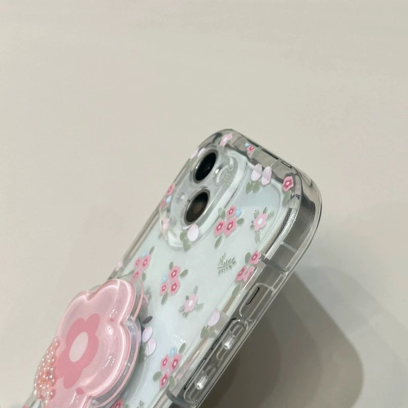 VAIGE Quicksand Pink Floral Holder Phone Case for iPhone Series - Clear Soft Silicone, Anti-Scratch, Shockproof Design