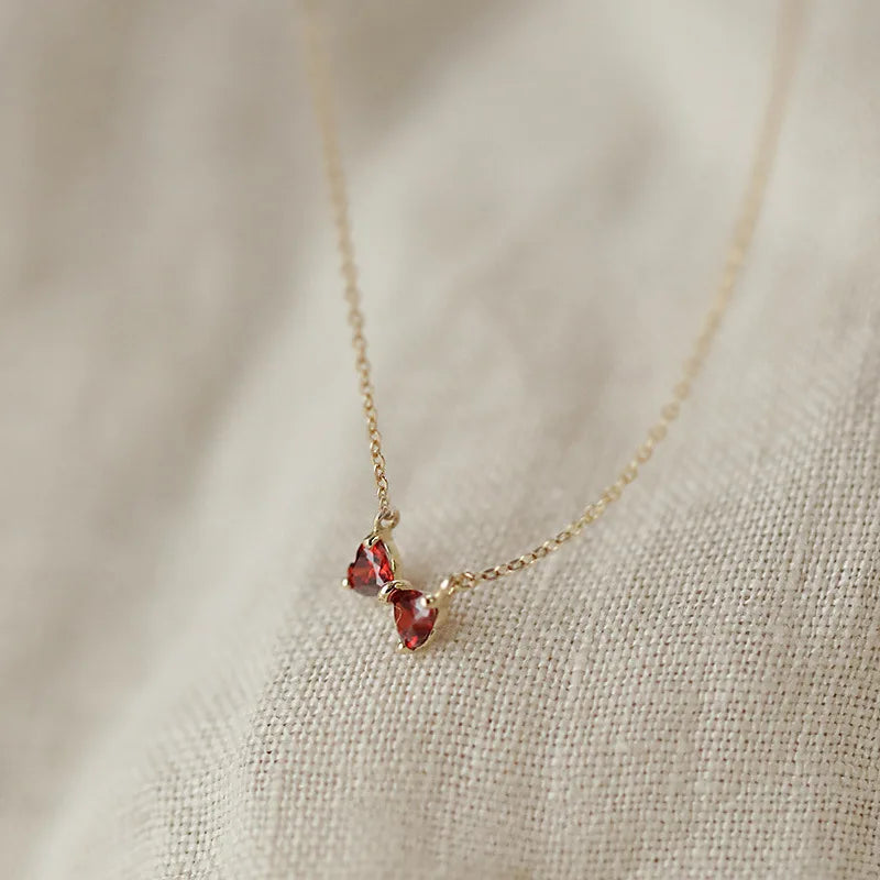 VAIGE Elegant Red Zircon Bowknot Necklace in 925 Sterling Silver