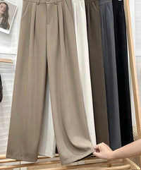 VAIGE Loose High Waist Straight Pants in Polyester - Full Length Office Trousers Available in Black, Khaki, and Gray, Sizes S to XL