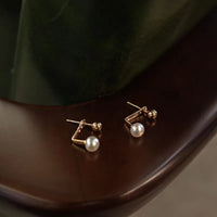 VAIGE 925 Sterling Silver Small Ball Pearl Stud Earrings - Light Luxury Wedding Jewelry