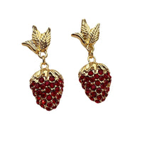 VAIGE Dazzling Red Strawberry Zirconia Gold Plant Drop Earrings