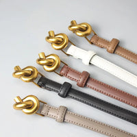 VAIGE Chic Knot Buckle Genuine Leather Belt in Black and Tan