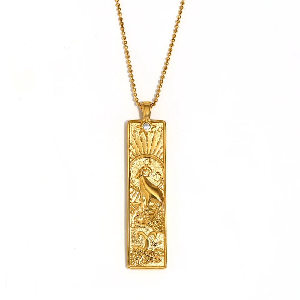 VAIGE Gold & Silver Zodiac Bar Necklace Stainless Steel Aries, Taurus, Gemini, Cancer, Leo, Virgo, Libra, Scorpio, Sagittarius, Capricorn, Aquarius, and Pisces