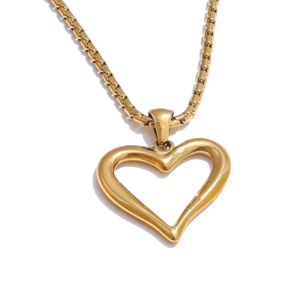 VAIGE   High Quality Polished Metal PVD Plated Stainless Steel Heart Love Hollow Classic Pendant Necklace Jewelry