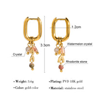 VAIGE Trendy 18K Gold Plated Stainless Steel Hoop Earrings with Cute Pink Crystal Natural Stone Charms - 33mm Length, Perfect for Any Occasion