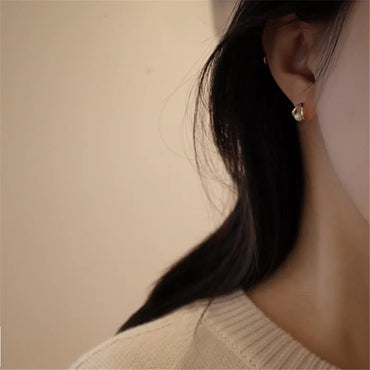 Simple Pearl Geometric Stud Earrings 925 Sterling 14k Gold