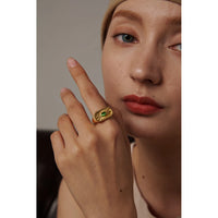 VAIGE Radiant Green Opal & Gold-Plated Stainless Steel Ring