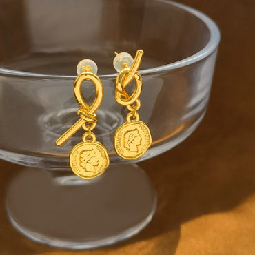 VAIGE Elegant Geometric Gold Coin Drop Earrings in Silver