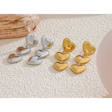 VAIGE Elegant Triple Heart Drop Earrings in Gold and Silver