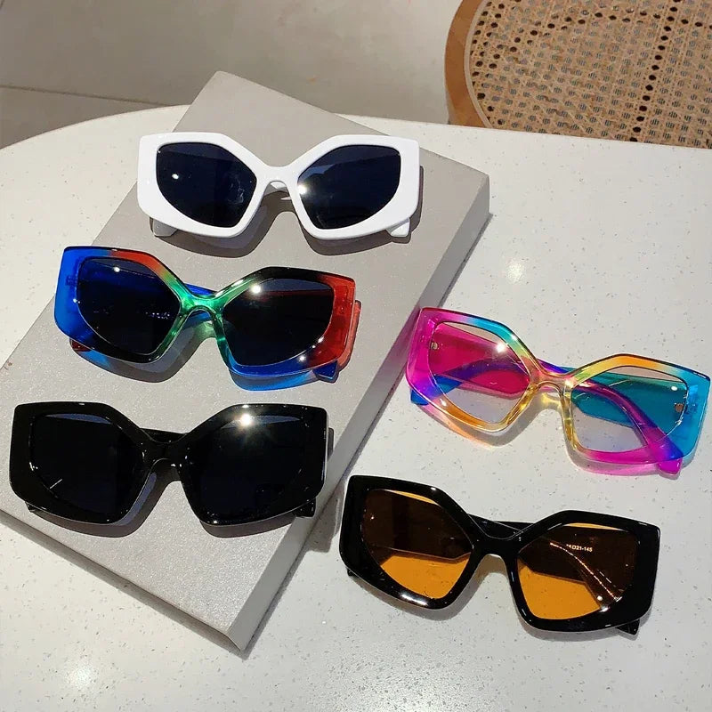 VAIGE Vibrant Multi-Gradient Polygon Sunglasses - Colorful UV400 Shades