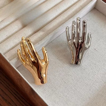 VAIGE Artistic Metal Hand Shaped Finger Rings - Silver and Gold Variants