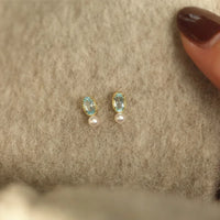 VAIGE 925 Sterling Silver Blue Zircon Pearl Stud Earrings Simple Jewelry Accessories