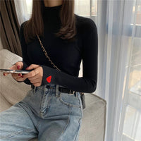 VAIGE Heart Embroidery Turtleneck Knitted Sweater - Ribbed Pullover for Autumn and Winter