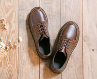 VAIGE Retro Brown Leather Oxfords for Women - Comfortable Round Toe Footwear with Lace-Up Closure and Low Square Heel