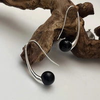 VAIGE Elegant Black Bead and Silver Water Drop Earrings